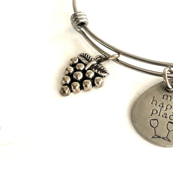 IA My Happy Place Grape Corkscrew Charm Wire Bangle Bracelet Silver Tone - Picture 3 of 6